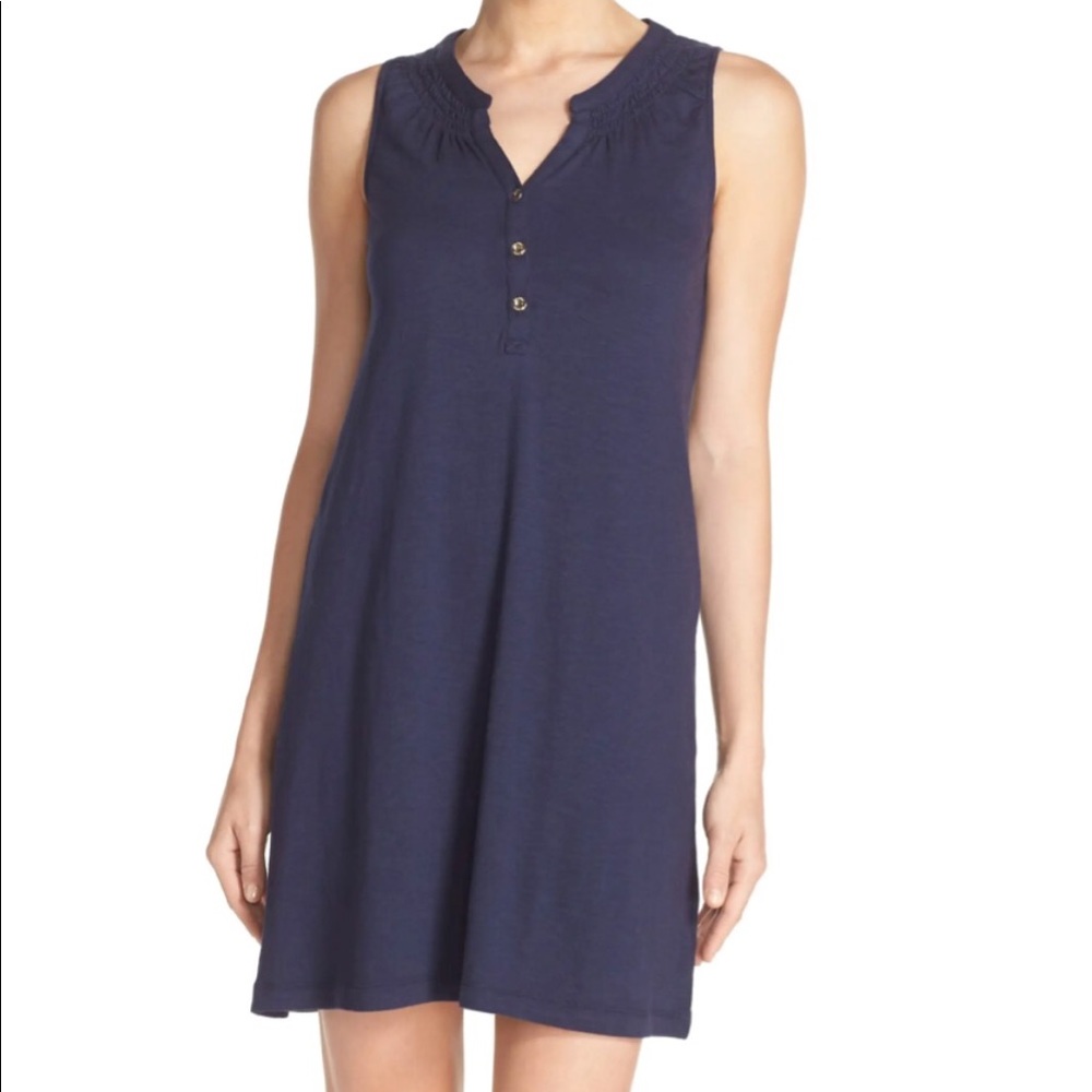 Lilly Pulitzer Essie Dress Navy + Gold Buttons, S